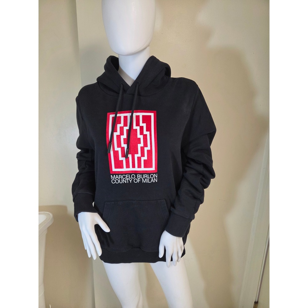 Marcelo‎ Burlon County of Milan Black Graphic Hoodie Red White Logo Mens
